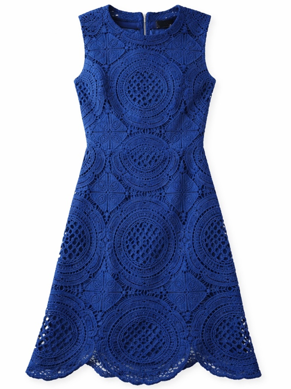 Shinestar Royal Blue Lace Dress Sleeveless Fit & Flare Scalloped Hem Size Small - Picture 1 of 8